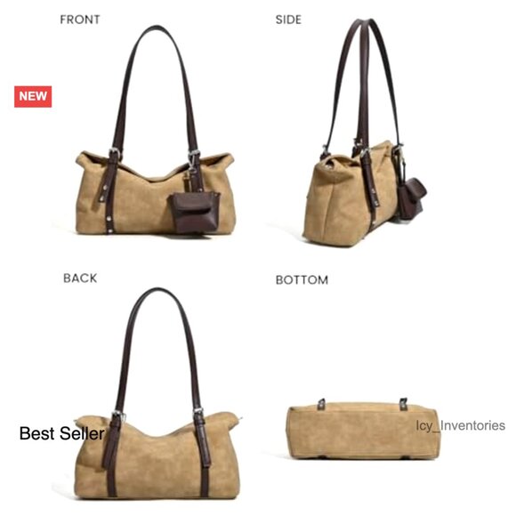 Vintage Faux Suede Shoulder Bag Convertible Crossbody Lightweight Boston Style - Picture 6 of 7